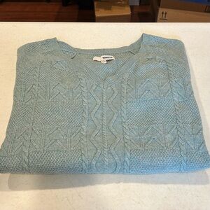Sonoma Women's Light Teal V-Neck Cable Knit Sweater Size Medium Cotton Blend